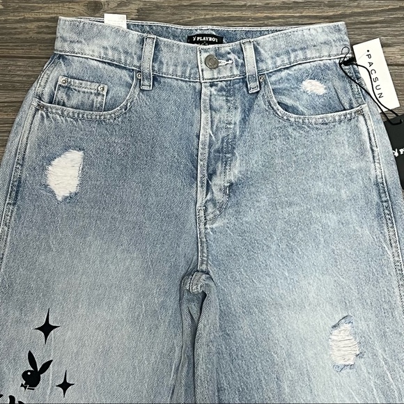 NWT Playboy X PacSun Jeans Eco Distressed High Waisted Baggy 22 23 24 25 27 - Picture 7 of 15